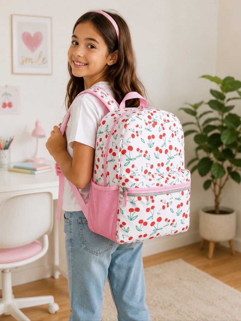 Cherry Print Kids Backpack – 16" Lightweight School Backpack with Laptop Sleeve,
